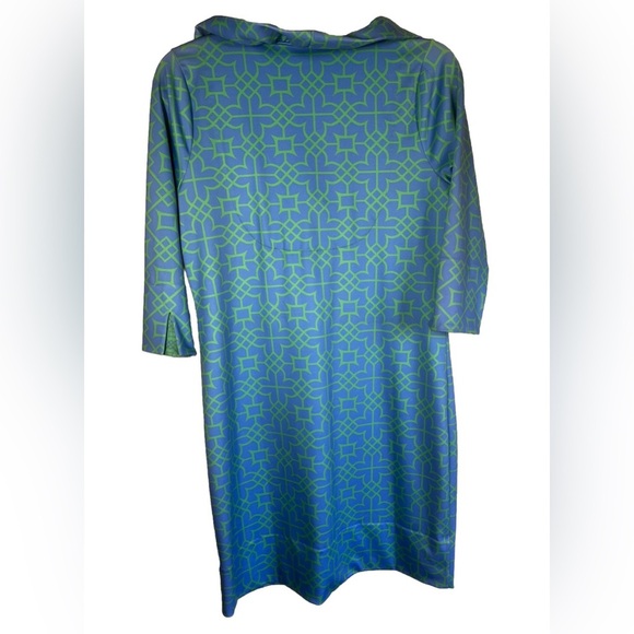 Gretchen Scott Ruffle Neck Blue and Green Print Dress Size S - Picture 3 of 5